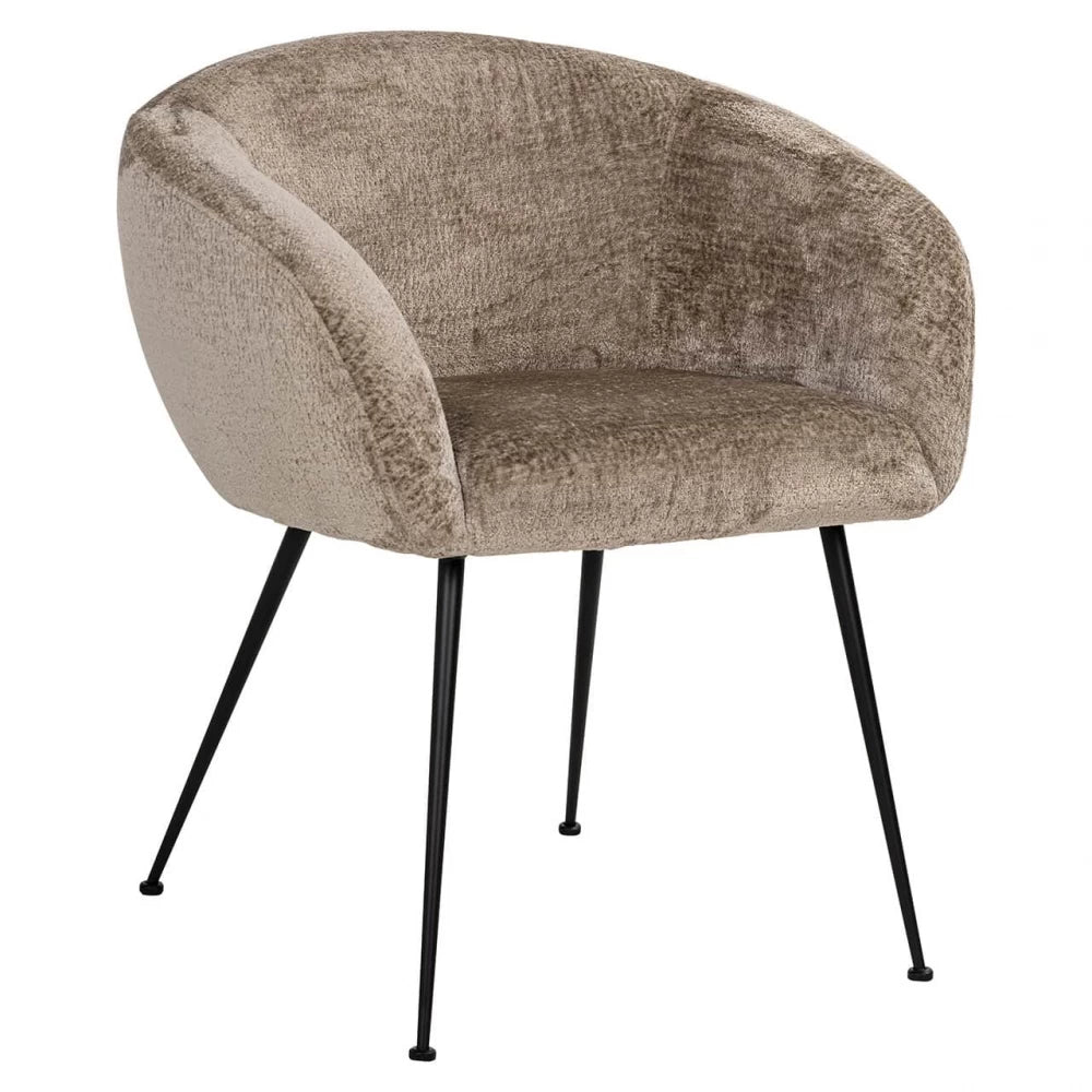 Scaun tapitat cu Chenille Maro Taupe cu picioare din Metal Negru H77xL66.5xA62cm Ruby Richmond Interiors