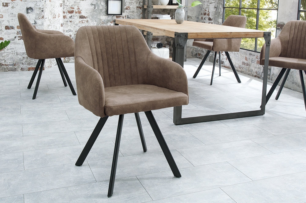 Scaun tapitat cu Microfibra Maro taupe cu picioare din Metal Negru H84xL56xA58cm Lucca