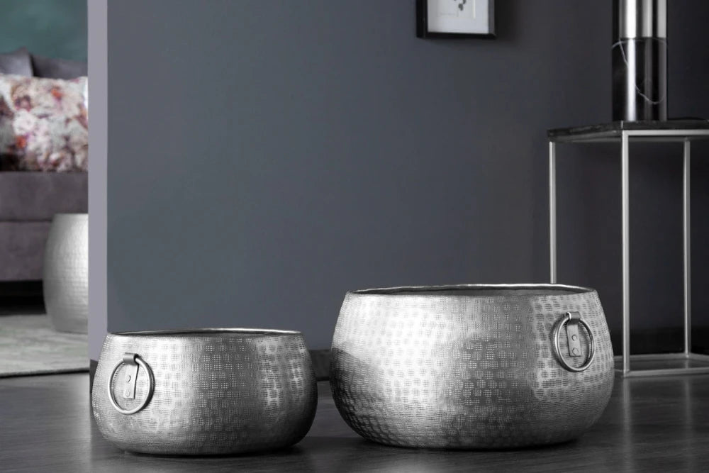 Set 2 ghivece din Aluminiu Argintiu H14/19xD29/37cm Orient