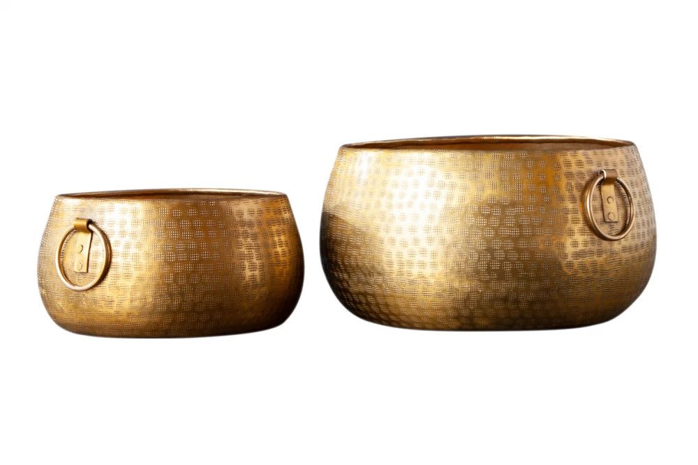 Set 2 ghivece din Aluminiu Auriu H14/19xD29/37cm Orient