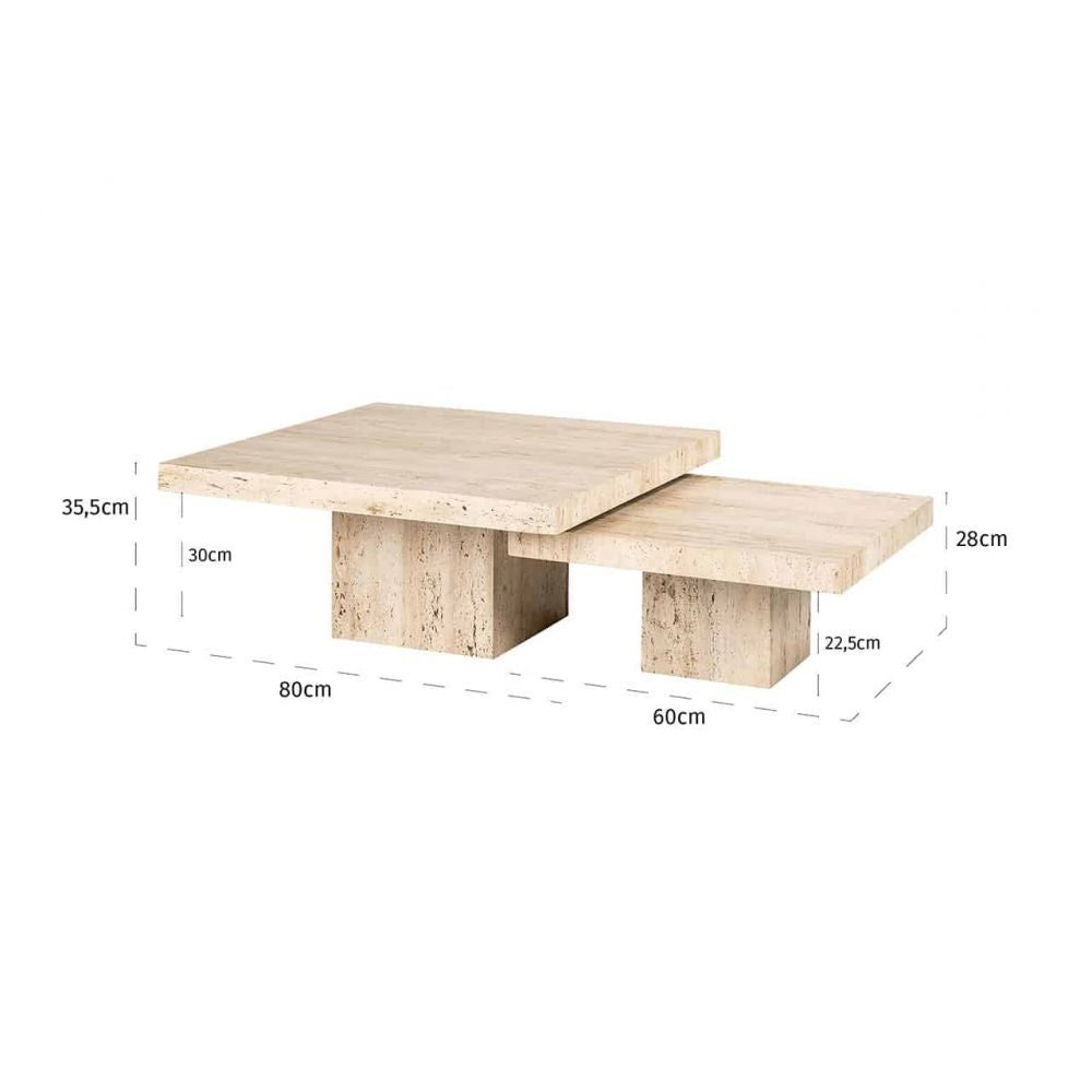 Set 2 masute de cafea Patrata din Travertin Bej L80xH35cm La Cantera Richmond Interiors