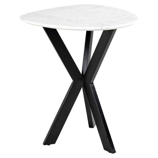 Masuta de colt Asimetrica din Marmura si Metal Alb/Negru L50xH60cm Trocadero Richmond Interiors
