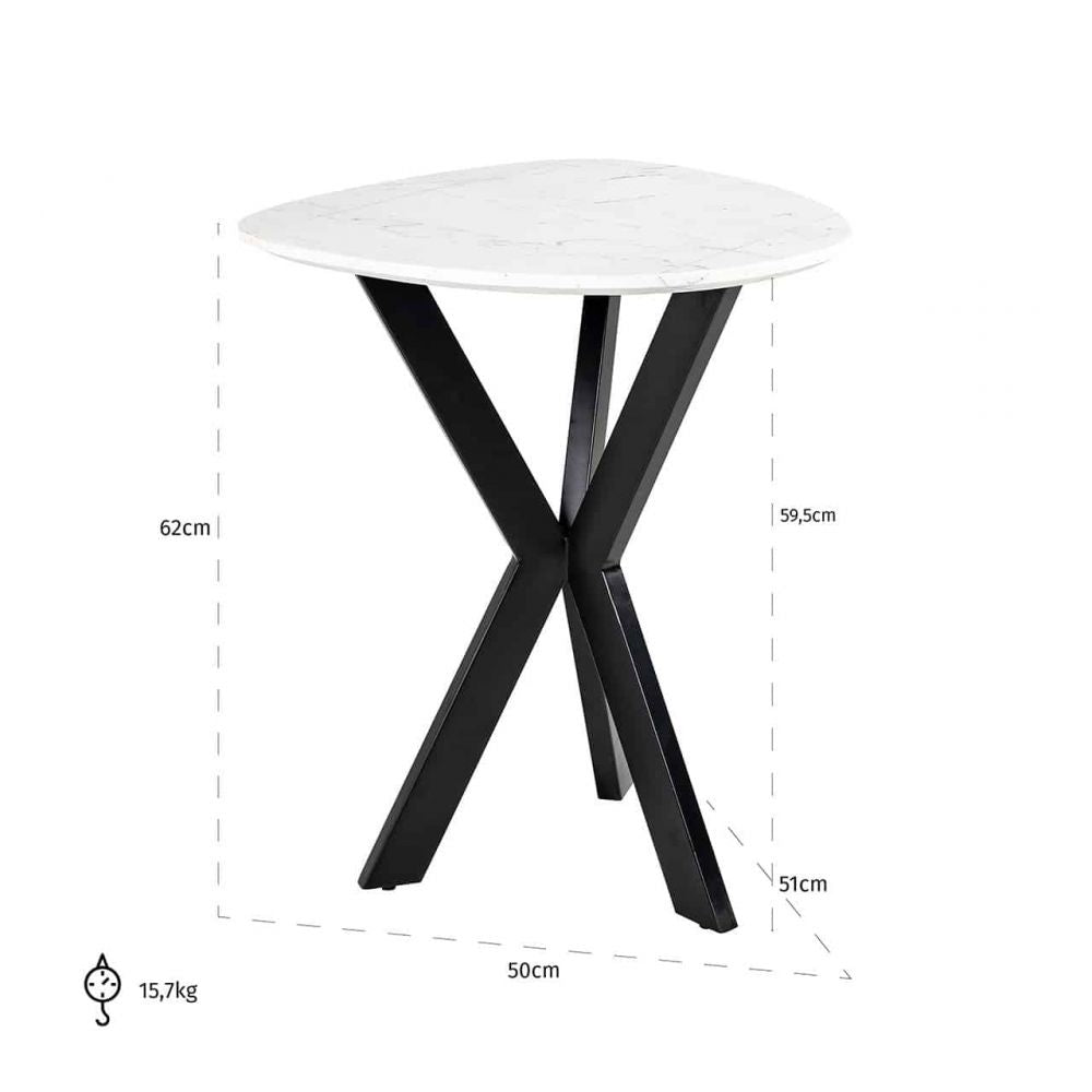 Masuta de colt Asimetrica din Marmura si Metal Alb/Negru L50xH60cm Trocadero Richmond Interiors