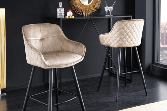 Set 2 scaune de bar tapitat cu Catifea Bej si picioare din Metal Negru H105xL58xA53cm Euphoria
