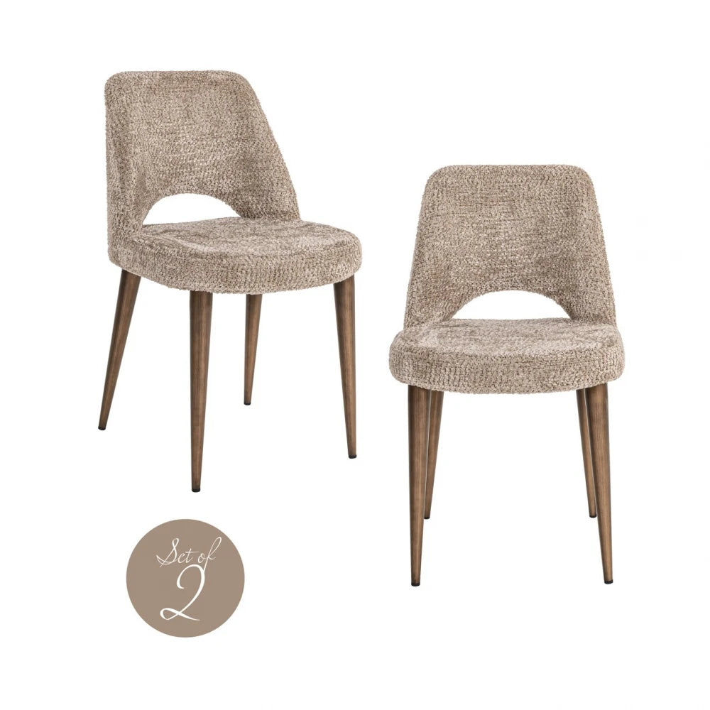 Set 2 scaune din Chenille Bej si Metal Alama L50.5xH86cm Delphine Richmond interiors