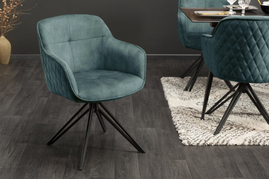 Set 2 scaune rotative tapitat cu Catifea Albastru cu picioare din Metal Negru H82xL58xA60cm Euphoria