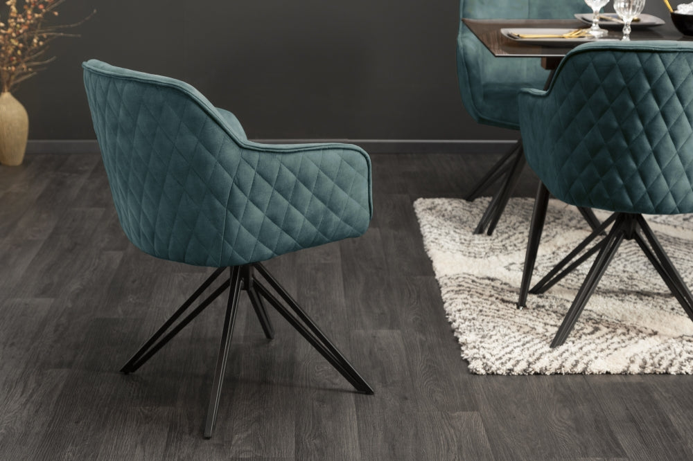 Set 2 scaune rotative tapitat cu Catifea Albastru cu picioare din Metal Negru H82xL58xA60cm Euphoria