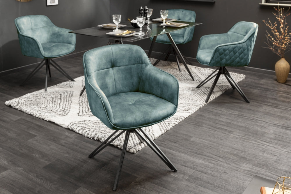 Set 2 scaune rotative tapitat cu Catifea Albastru cu picioare din Metal Negru H82xL58xA60cm Euphoria