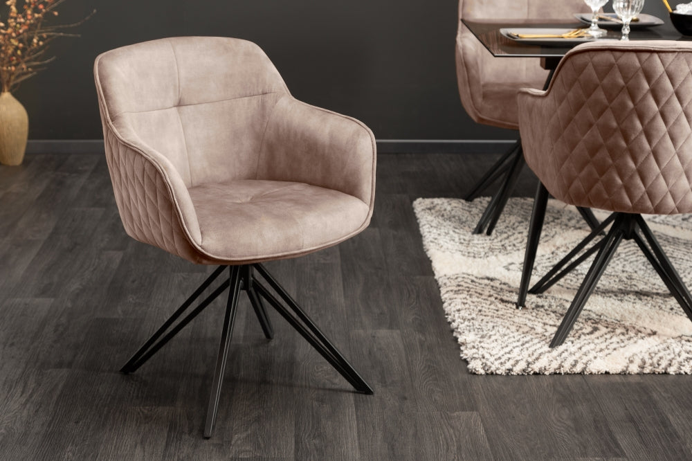 Set 2 scaune rotative tapitat cu Catifea Bej cu picioare din Metal Negru H82xL58xA60cm Euphoria