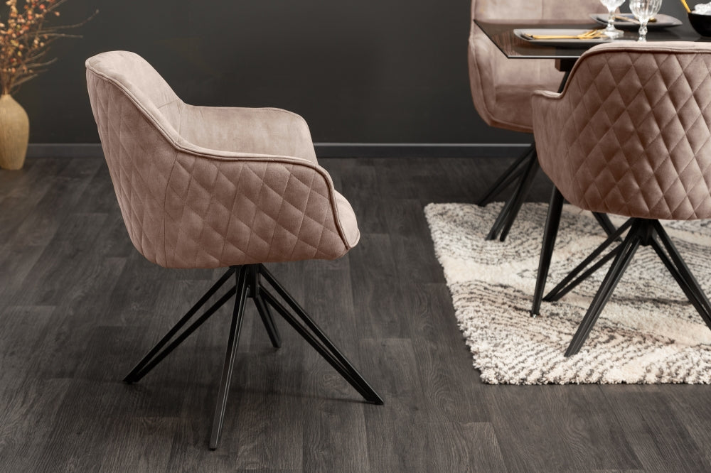 Set 2 scaune rotative tapitat cu Catifea Bej cu picioare din Metal Negru H82xL58xA60cm Euphoria