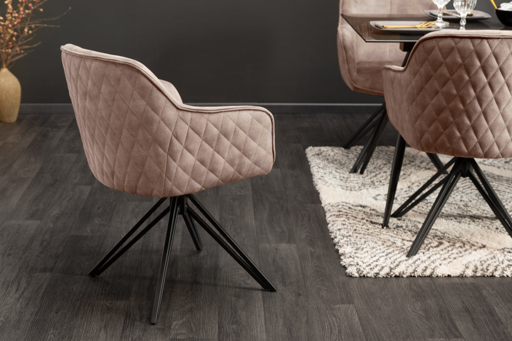 Set 2 scaune rotative tapitat cu Catifea Bej cu picioare din Metal Negru H82xL58xA60cm Euphoria