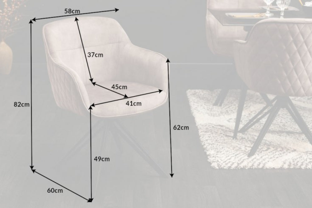 Set 2 scaune rotative tapitat cu Catifea Bej cu picioare din Metal Negru H82xL58xA60cm Euphoria