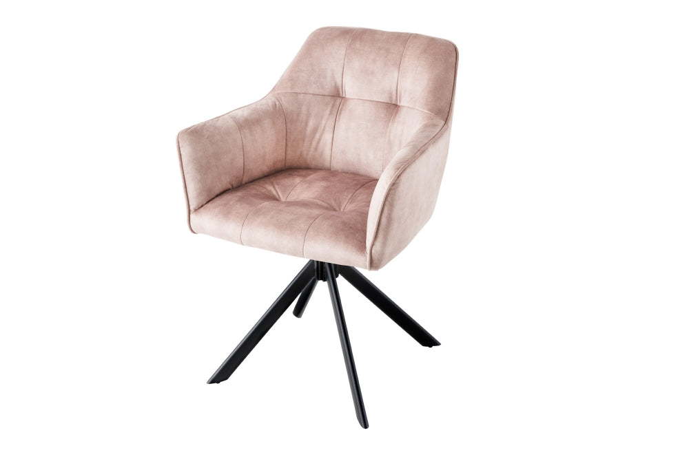 Set 2 scaune rotative tapitat cu Catifea Bej cu picioare din Metal Negru H83xL60xA61cm Loft