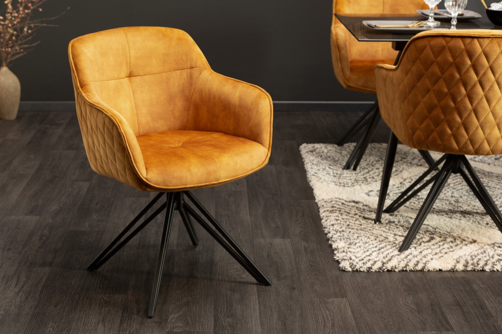 Set 2 scaune rotative tapitat cu Catifea Galben cu picioare din Metal Negru H82xL58xA60cm Euphoria
