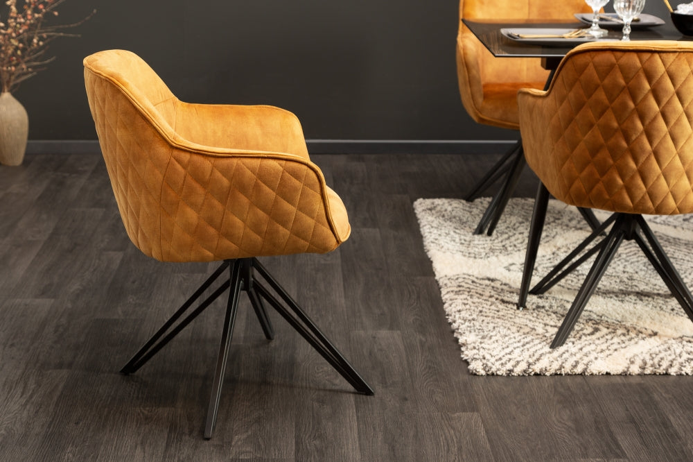 Set 2 scaune rotative tapitat cu Catifea Galben cu picioare din Metal Negru H82xL58xA60cm Euphoria