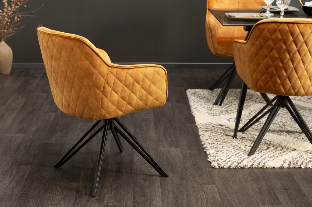 Set 2 scaune rotative tapitat cu Catifea Galben cu picioare din Metal Negru H82xL58xA60cm Euphoria