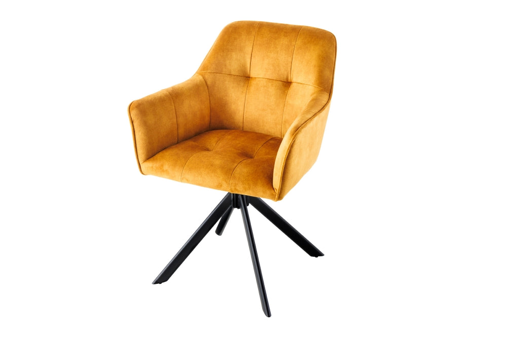Set 2 scaune rotative tapitat cu Catifea Galben cu picioare din Metal Negru H83xL60xA61cm Loft