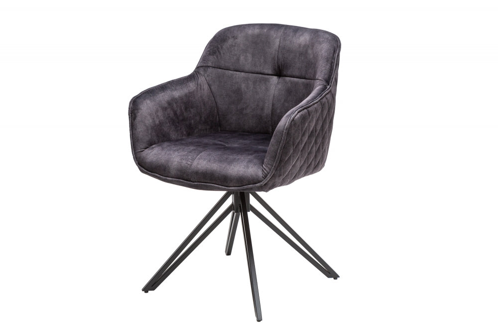 Set 2 scaune rotative tapitat cu Catifea Gri cu picioare din Metal Negru H82xL58xA60cm Euphoria
