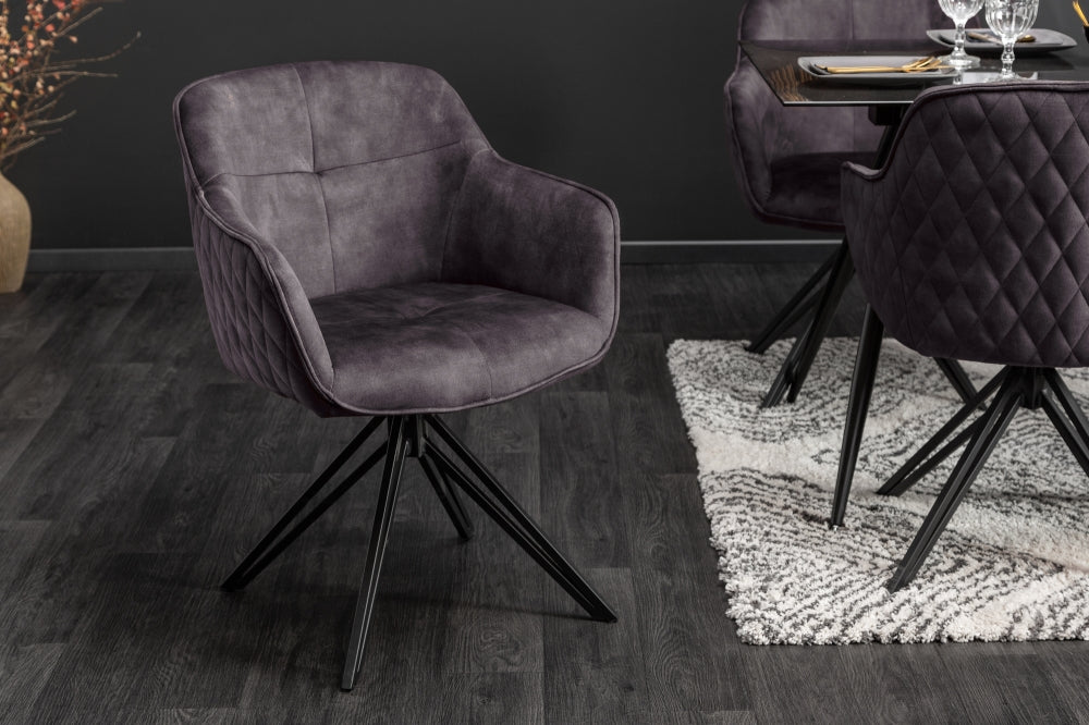 Set 2 scaune rotative tapitat cu Catifea Gri cu picioare din Metal Negru H82xL58xA60cm Euphoria