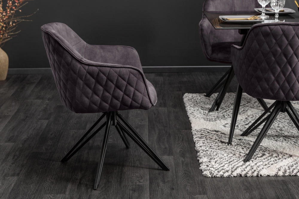 Set 2 scaune rotative tapitat cu Catifea Gri cu picioare din Metal Negru H82xL58xA60cm Euphoria