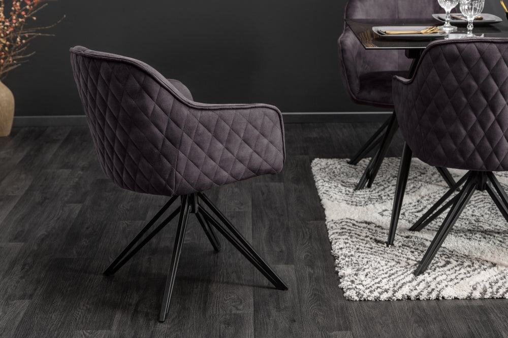 Set 2 scaune rotative tapitat cu Catifea Gri cu picioare din Metal Negru H82xL58xA60cm Euphoria