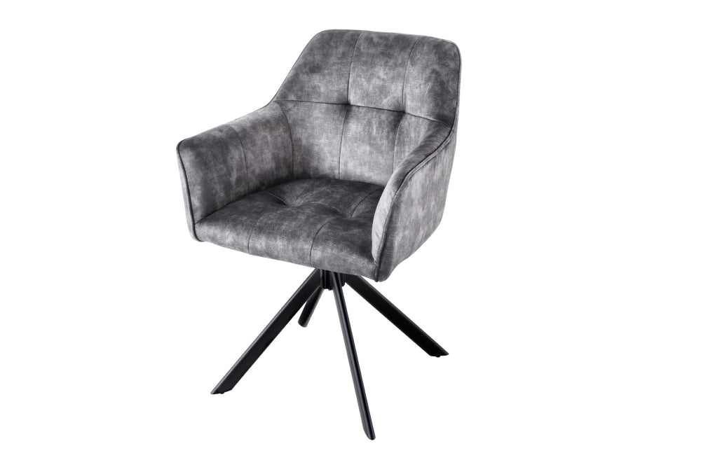 Set 2 scaune rotative tapitat cu Catifea Gri cu picioare din Metal Negru H83xL60xA61cm Loft