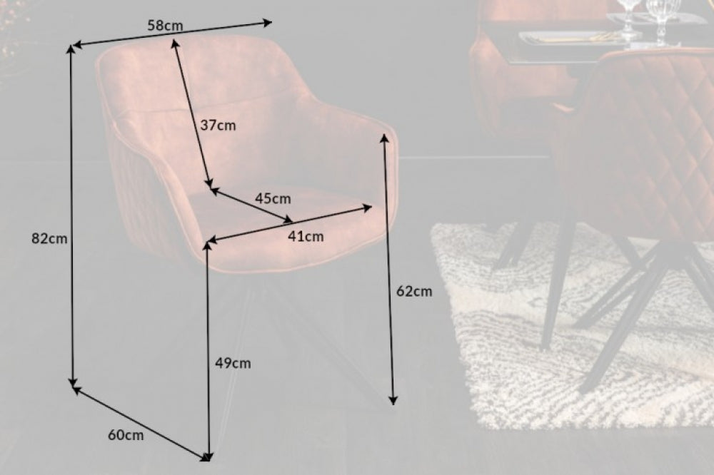 Set 2 scaune rotative tapitat cu Catifea Maro cu picioare din Metal Negru H82xL58xA60cm Euphoria