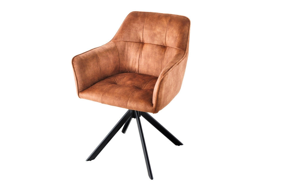 Set 2 scaune rotative tapitat cu Catifea Maro cu picioare din Metal Negru H83xL60xA61cm Loft