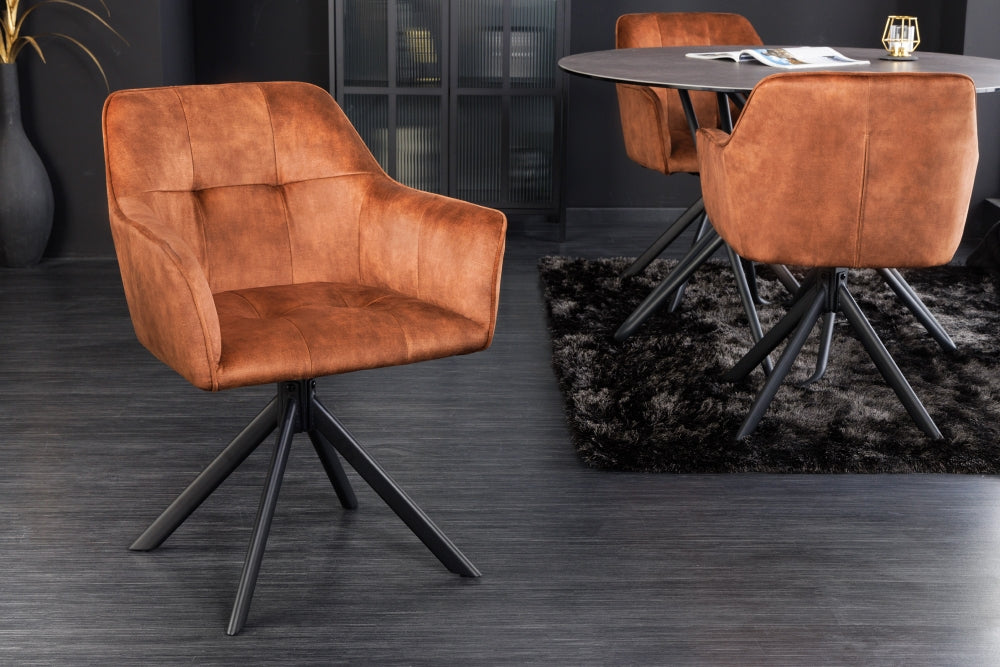 Set 2 scaune rotative tapitat cu Catifea Maro cu picioare din Metal Negru H83xL60xA61cm Loft