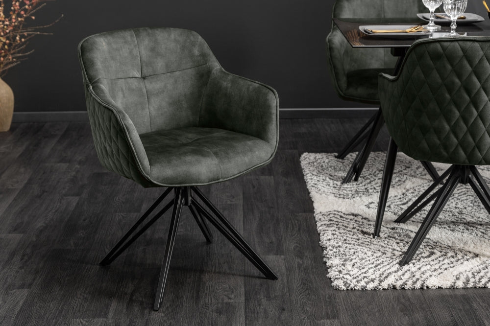 Set 2 scaune rotative tapitat cu Catifea Verde cu picioare din Metal Negru H82xL58xA60cm Euphoria