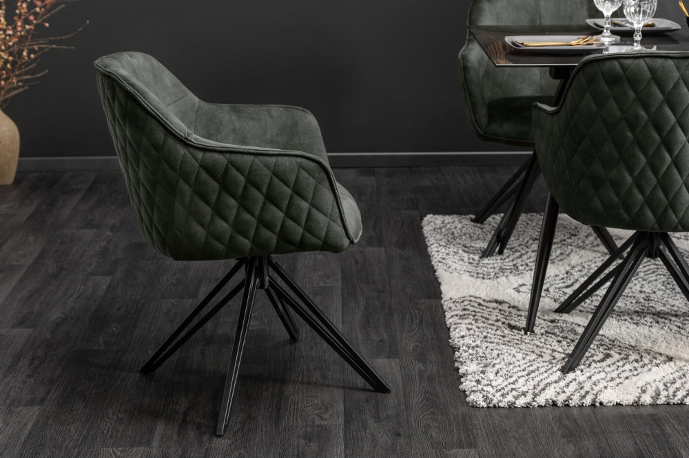Set 2 scaune rotative tapitat cu Catifea Verde cu picioare din Metal Negru H82xL58xA60cm Euphoria