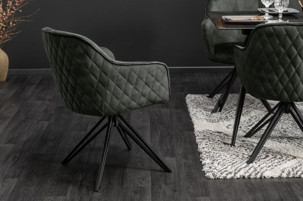 Set 2 scaune rotative tapitat cu Catifea Verde cu picioare din Metal Negru H82xL58xA60cm Euphoria