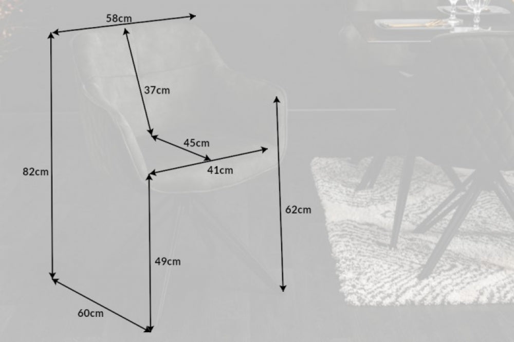 Set 2 scaune rotative tapitat cu Catifea Verde cu picioare din Metal Negru H82xL58xA60cm Euphoria