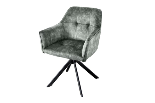 Set 2 scaune rotative tapitat cu Catifea Verde cu picioare din Metal Negru H83xL60xA61cm Loft