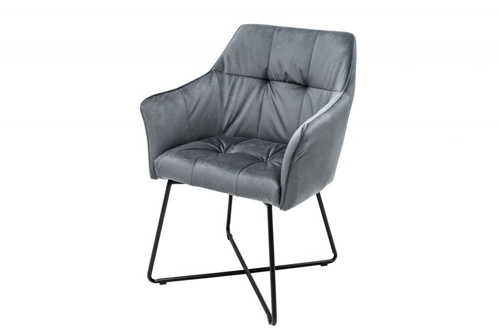 Set 2 scaune tapitat cu Catifea Gri cu picioare din Metal Negru H83xL60xA61cm Loft