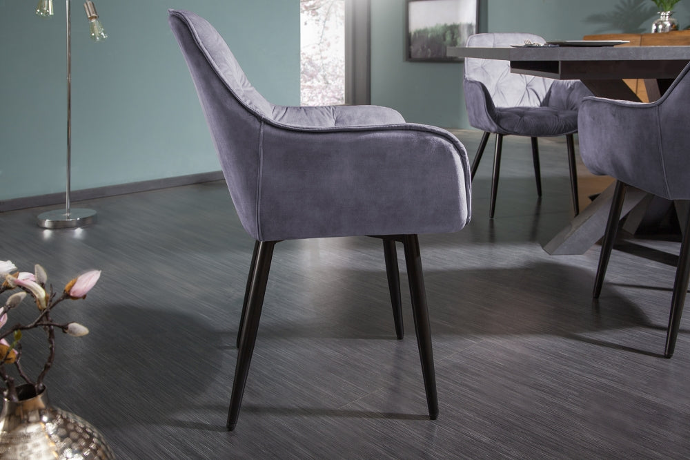 Set 2 scaune tapitat cu Catifea Gri cu picioare din Metal Negru H84xL59xA62cm Milano
