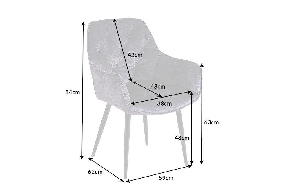 Set 2 scaune tapitat cu Catifea Gri cu picioare din Metal Negru H84xL59xA62cm Milano
