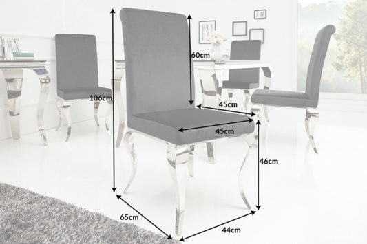 Set 2 scaune tapitat cu Catifea Negru cu picioare din Otel inoxidabil Argintiu H106xL44xA65cm Barock