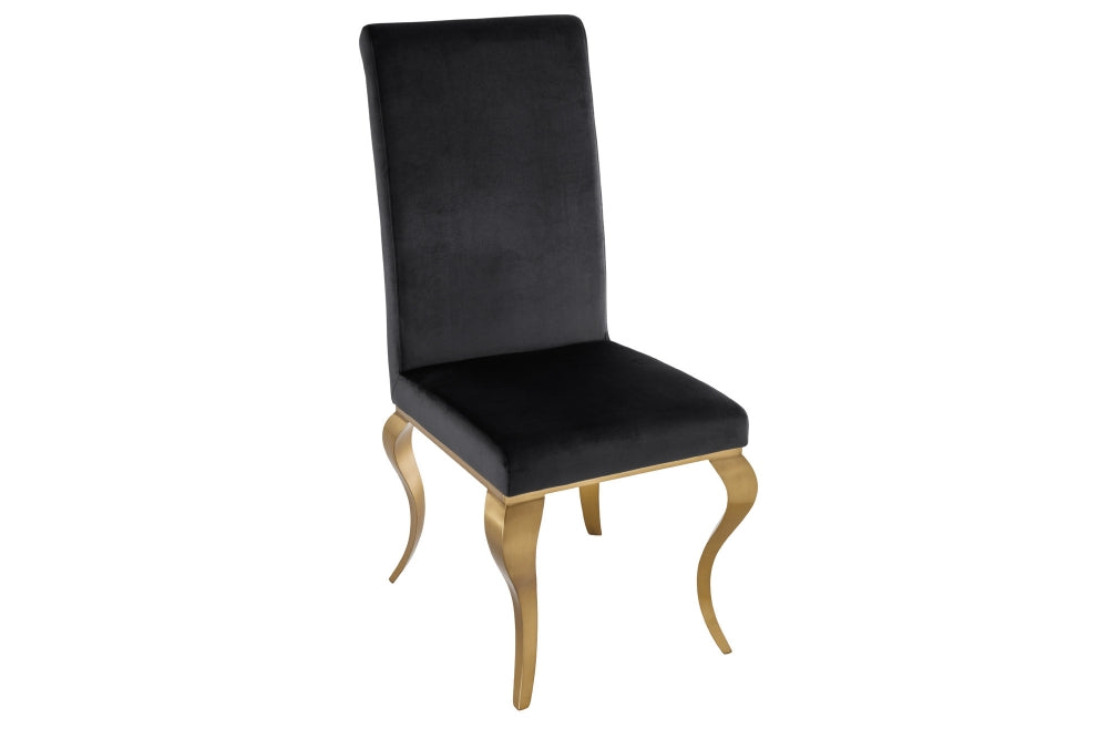 Set 2 scaune tapitat cu Catifea Negru cu picioare din Otel inoxidabil Auriu H104xL45xA64cm Barock