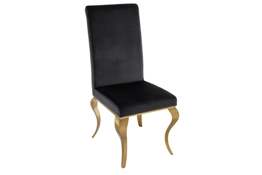 Set 2 scaune tapitat cu Catifea Negru cu picioare din Otel inoxidabil Auriu H104xL45xA64cm Barock