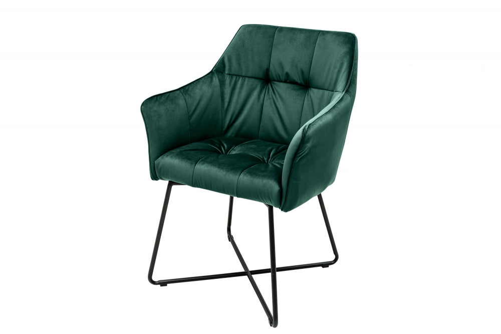 Set 2 scaune tapitat cu Catifea Verde cu picioare din Metal Negru H83xL60xA61cm Loft