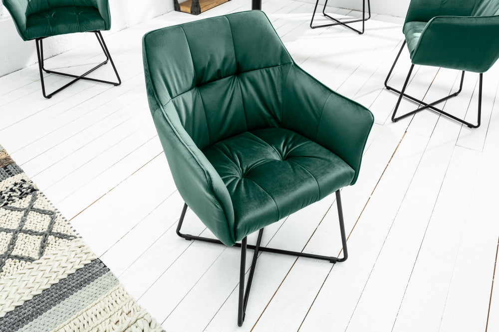 Set 2 scaune tapitat cu Catifea Verde cu picioare din Metal Negru H83xL60xA61cm Loft