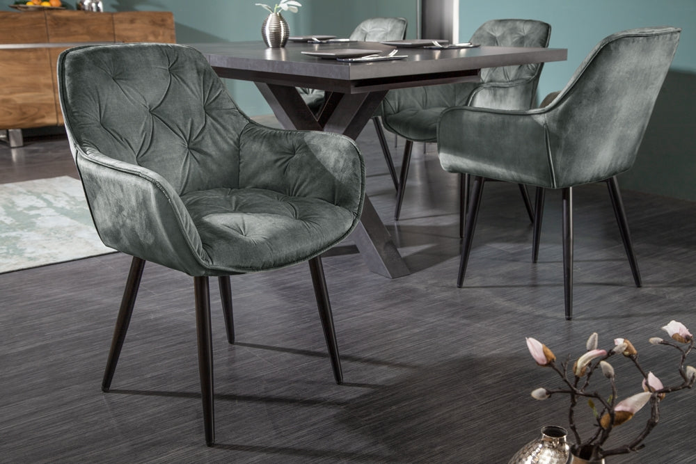 Set 2 scaune tapitat cu Catifea Verde cu picioare din Metal Negru H84xL59xA62cm Milano