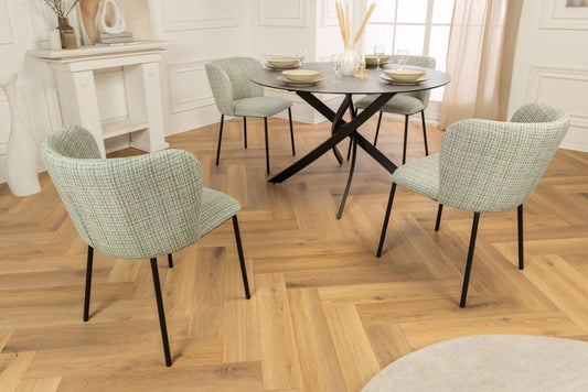 Set 2 scaune tapitat cu Stofa boucle Verde-roz si picioare din Metal Negru H75xL54xA58cm Lyon