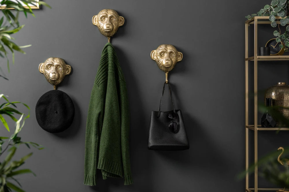 Set 3 cuiere decorative din Metal Auriu H25xL20cm Three Apes