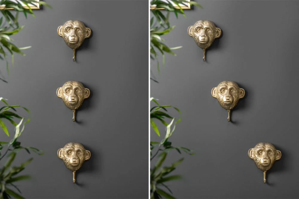 Set 3 cuiere decorative din Metal Auriu H25xL20cm Three Apes