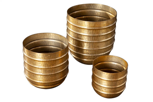 Set 3 ghivece din Aluminiu Auriu H16/21/27xD15/19/24cm Orient