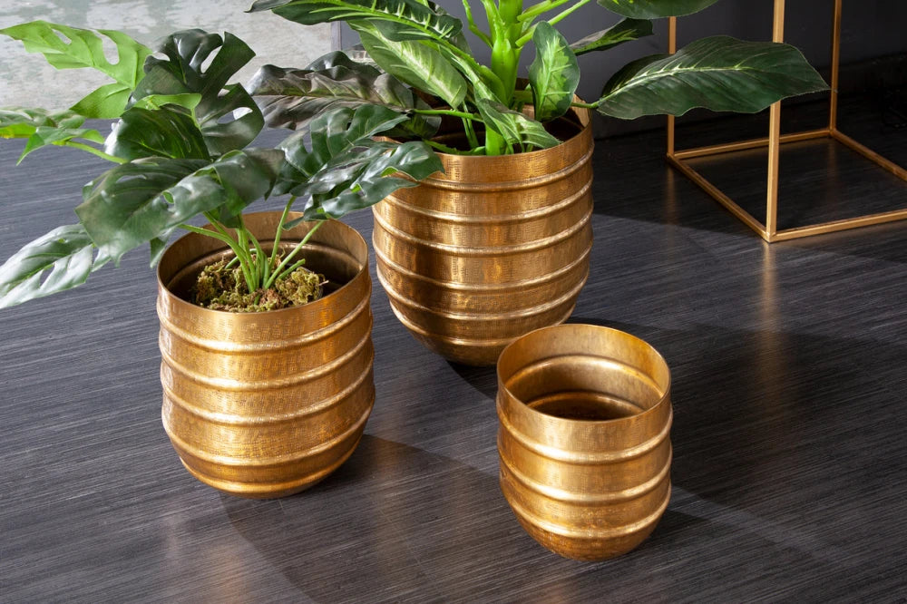 Set 3 ghivece din Aluminiu Auriu H16/21/27xD15/19/24cm Orient