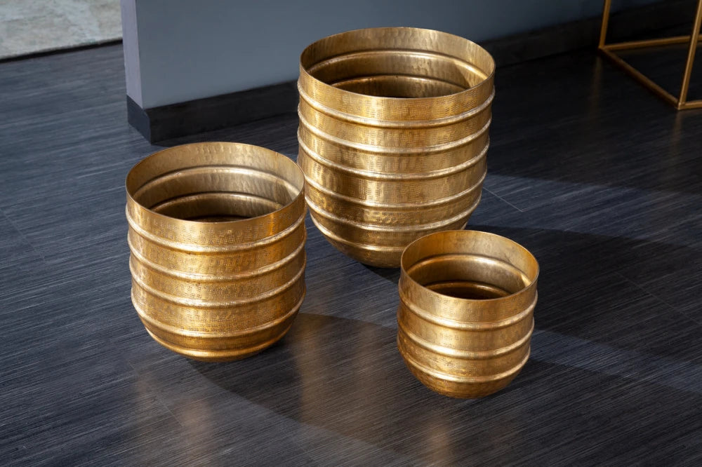 Set 3 ghivece din Aluminiu Auriu H16/21/27xD15/19/24cm Orient