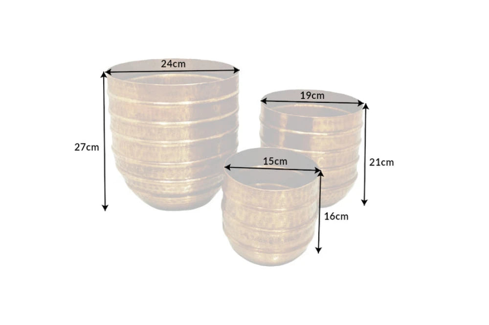 Set 3 ghivece din Aluminiu Auriu H16/21/27xD15/19/24cm Orient